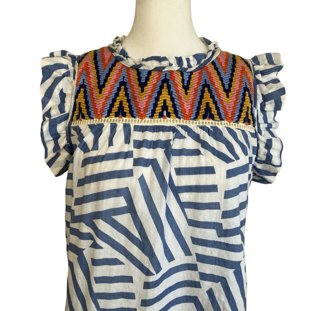 Thml Boho Flutter Sleeve Ruffled Embroidered Top … - image 3